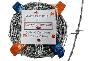 CHERRYPIC JUNCTION 50 Feet - 2 Pt Real Barbed Wire - 15 Gauge 2 Point - for Crafts and Yard - Made in USA