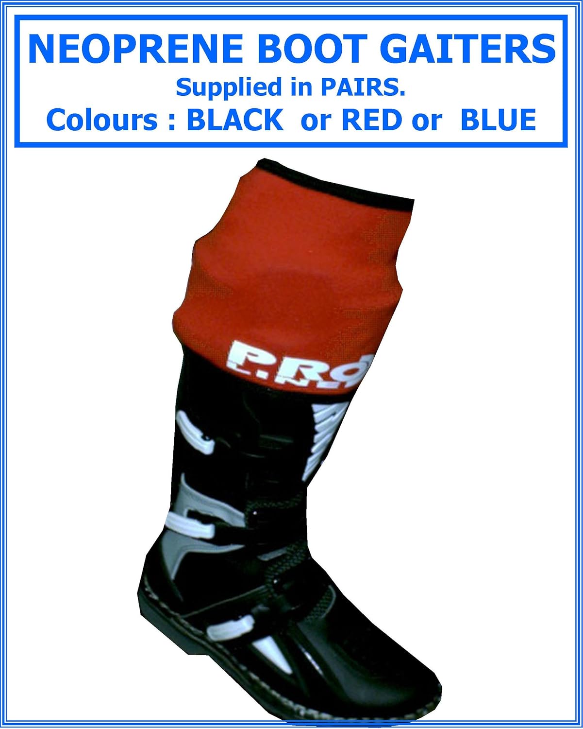 Neoprene Boot Gaiter fits MotocrossEnduroTrials Boots, Red, One Size