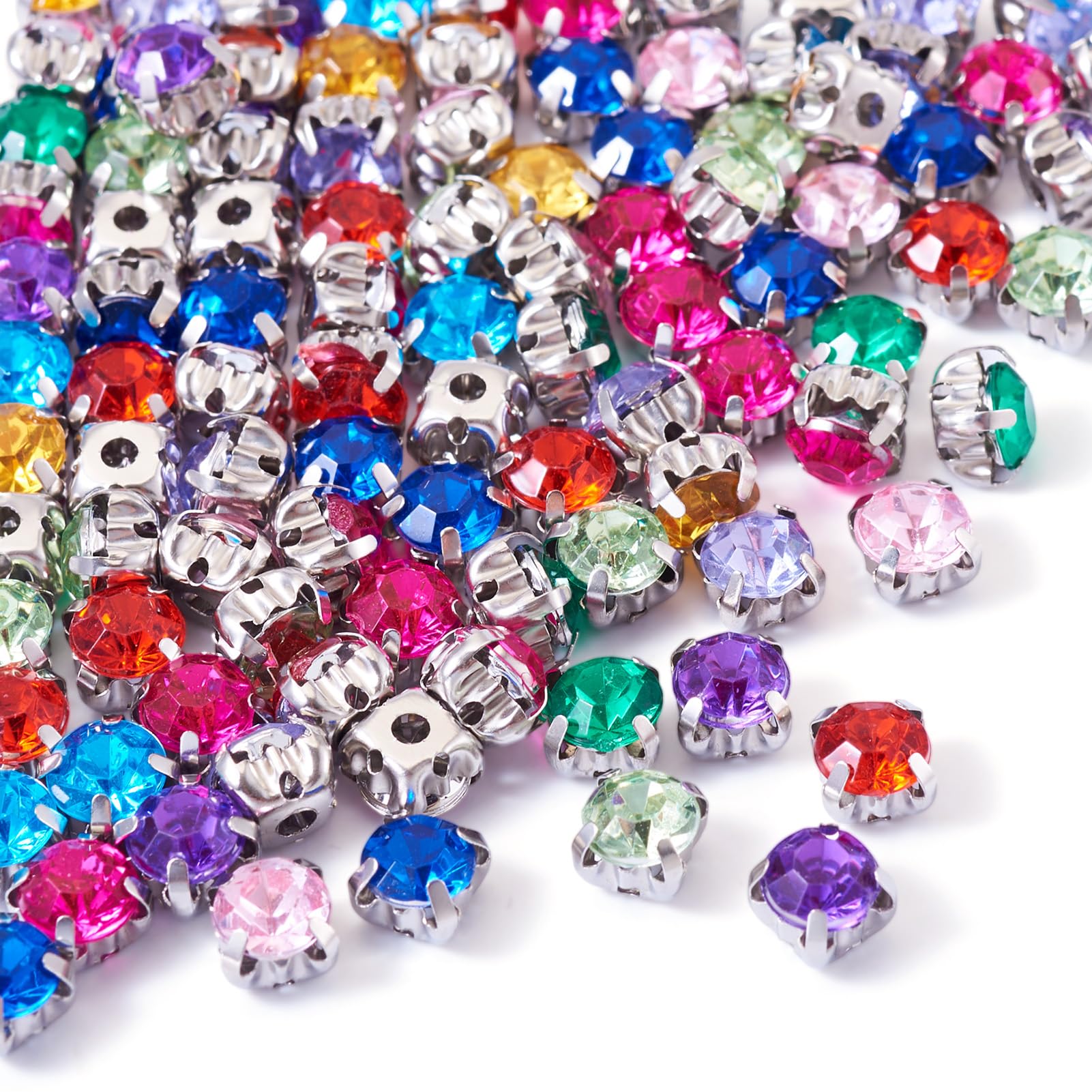 PandaHall 100pcs Mixed Color Sew On Rhinestones 6mm Rhinestone Montee Beads with Brass Prong for DIY Dress Clothes Shoes Bag Decorations