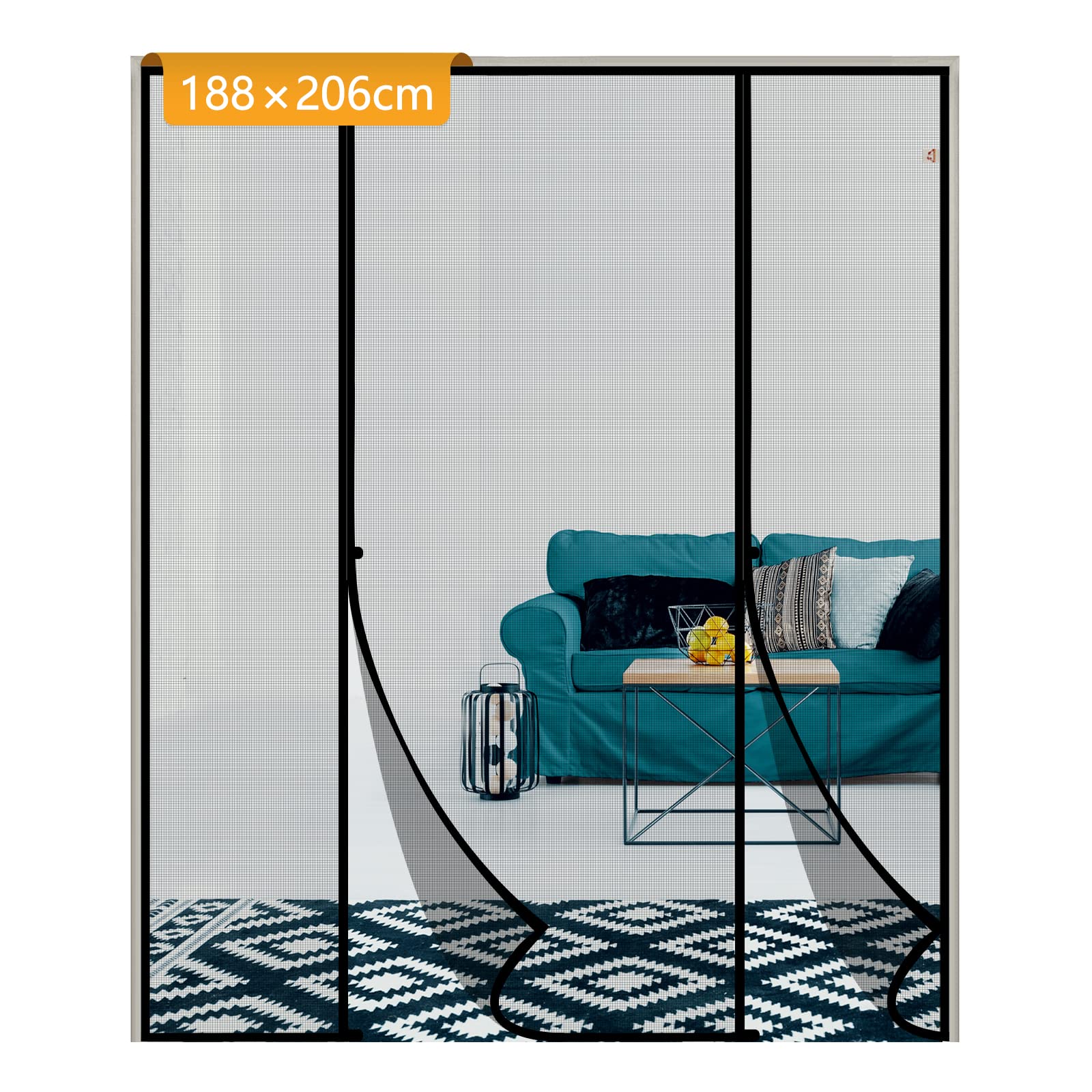 Yotache Fly Screen Door 188 x 206 cm, Reinforced Polyester Double Door Insect Mesh for Sliding French Door Keep Fly Bug Out, Black