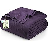 Utopia Bedding Plum 100% Cotton Blanket [Queen Size - 90x90 Inch] 350GSM Lightweight, Soft and Breathable Thermal Blanket for All Seasons