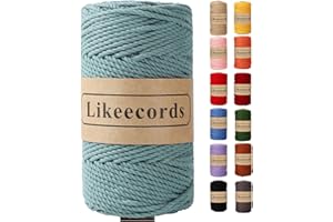 Likeecords Cotton Macrame Cord 3mm x 100m, 3 Strand Twisted, Macrame Rope, Macrame String Cotton Yarn, Macrame Yarn Craft Cord for Knitting Plant Hangers Christmas Wedding Décor (Sliver Lake)