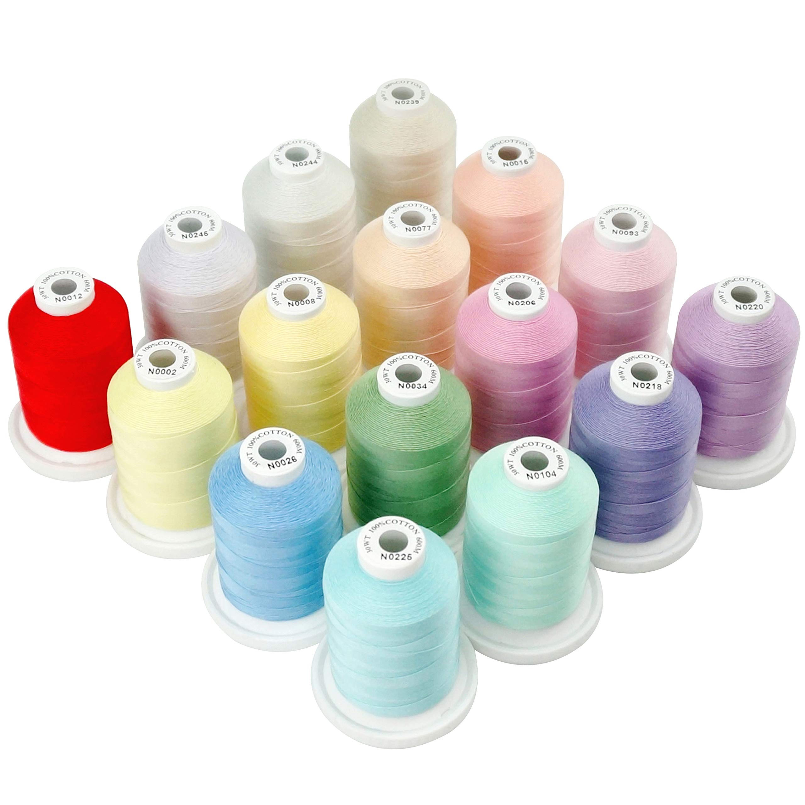 New brothread 16 Pastel Colours Multi-Purpose 100% Mercerized Cotton Threads 30WT(50S/3) 600M Each Spool for Quilting, Sewing and Embroidery — image 1