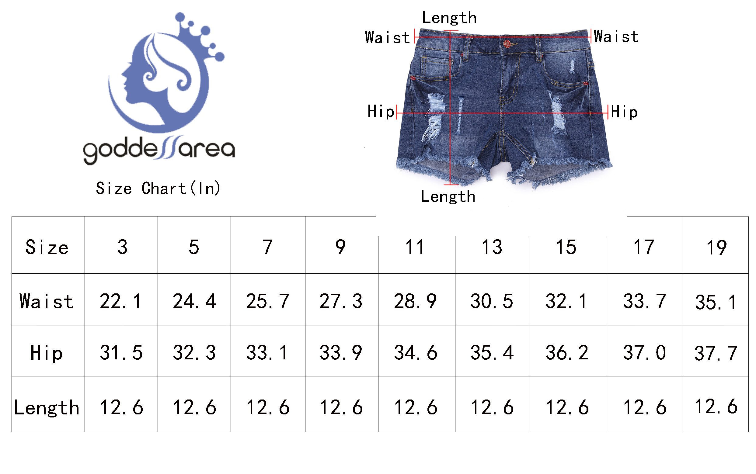 Goddess Area Women\'s Casual Mid Waisted Distressed Ripped Stretch Denim Girl\'s Shorts Jeans (19, Blue)