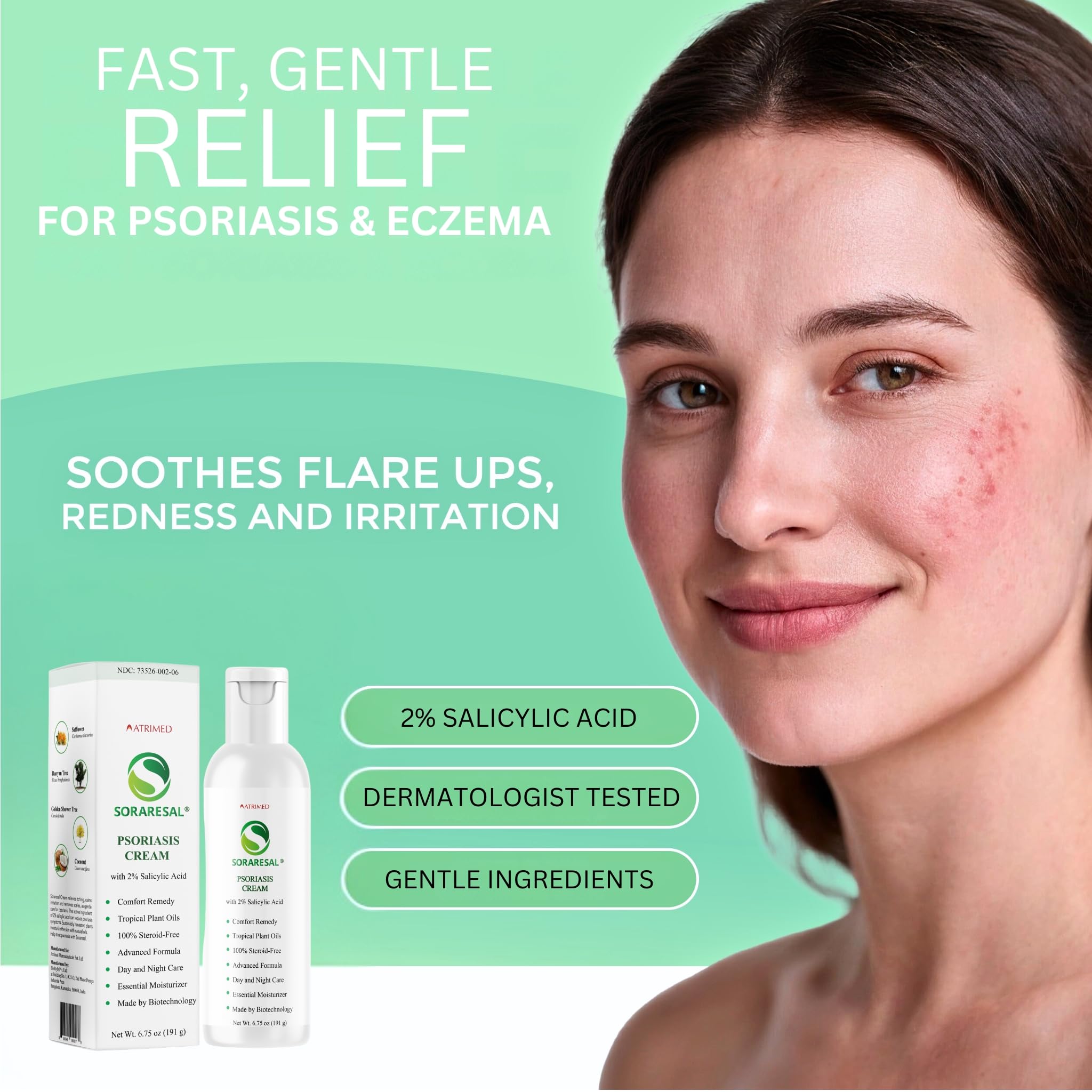 SORARESAL Psoriasis Cream - Comfort Remedy with Safflower Oil, Coconut Oil and Salicylic Acid – Eczema Cream for Itchy, Flaky Skin and Eczema Relief