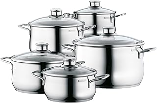 WMF Diadem Plus Topfset Induktion, 5-teilig, Cromargan Edelstahl poliert, Töpfe mit Glasdeckel, Induktionstöpfe, unbeschichtet, backofengeeignt