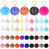 Limbeuuu 100 Pcs Colorful Pom Poms Keychain Bulk Fuzzy Ball Keychains Pompoms Keyring for Girls Women DIY Thank You Gifts(2.4 Inch)