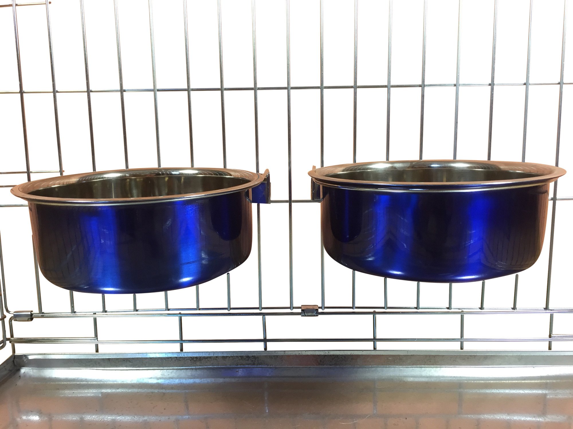 Ellie-Bo Pair of Dog Bowls For Crates, Cages or Pens and 3 Sizes (2.0Ltr Large, Blue)