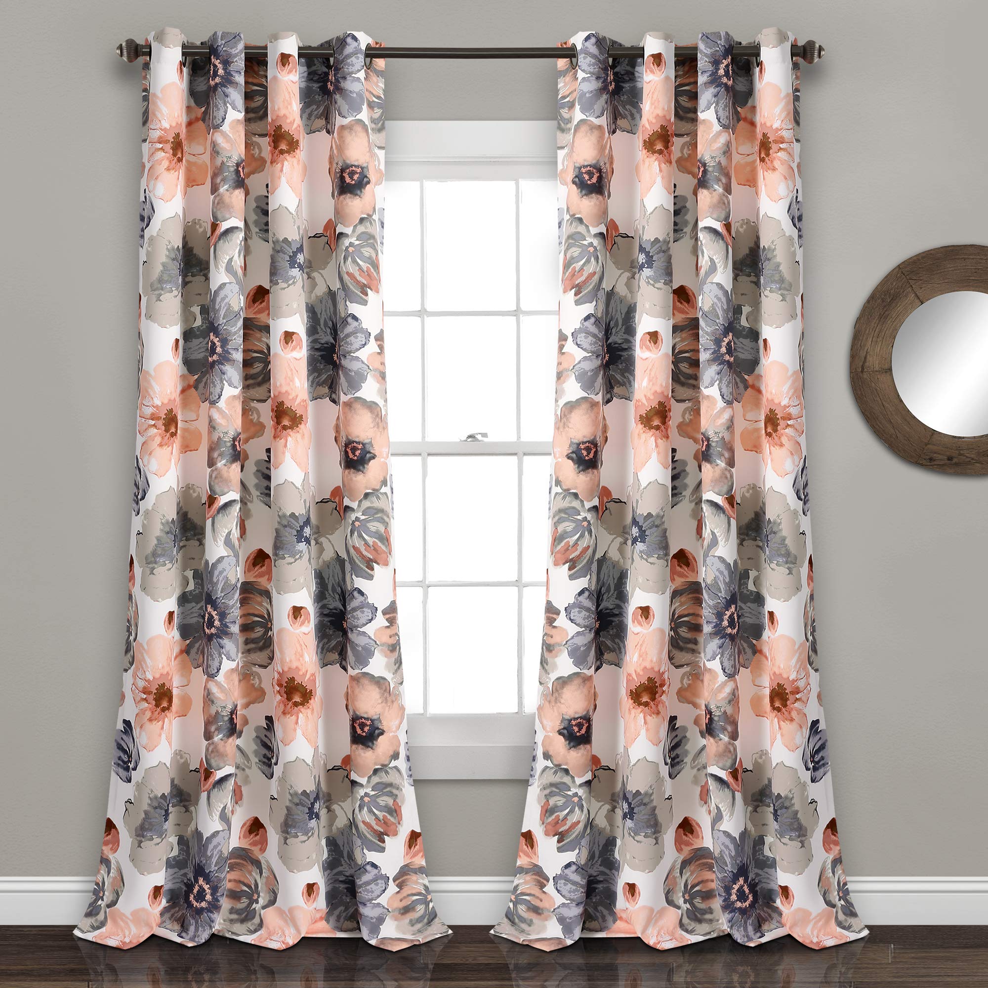 Lush Decor Leah Room Darkening Window Curtain Coral/Gray Set 52x84