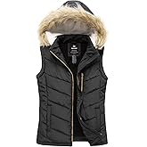wantdo Women's Thicken Winter Vest Warm Puffer Vest with Removable Fur Hood