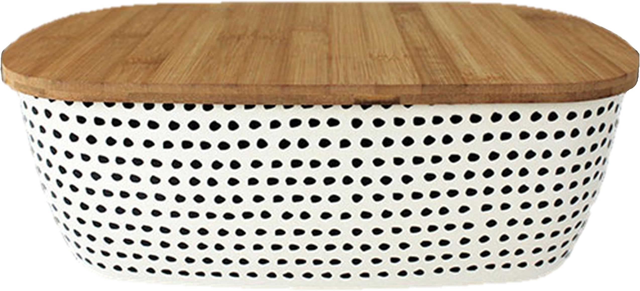 Bamboo Black & Cream Bread Bin Bread Crock with Lid Chopping Board Lid (Dots)