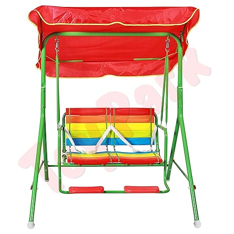 Toy Park Patio 2 Seats Porch Swing with Safety Belt; Outdoor Lounge Chair Hammock with Canopy; for Kids Age Group 3-15 yrs Old