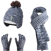 Kids Winter Hat Gloves Scarf Set for 2-14 Years Old Warm Fleece Lining