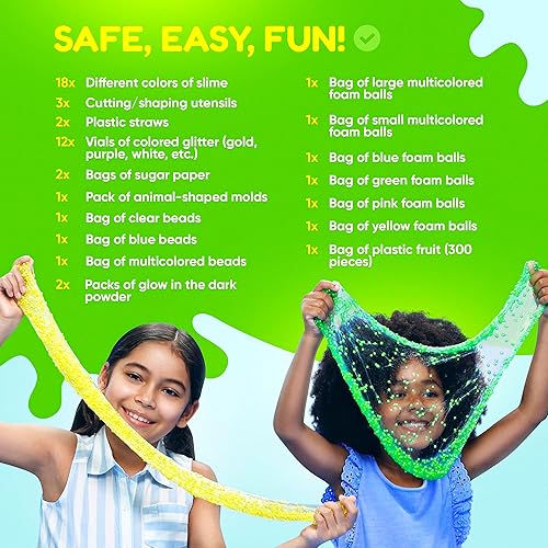 126 Piece DIY Slime Making Kit For Kids - Crystal Slime With Glow Powder & Accessories