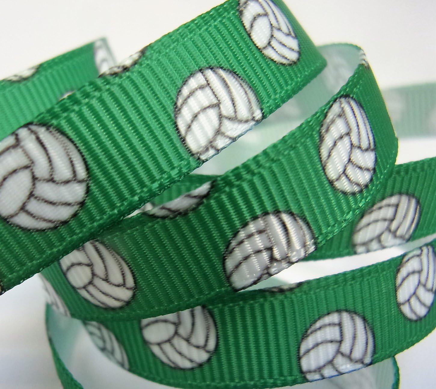 Grosgrain Ribbon 3/8" Wide Green Volleyball Print 10