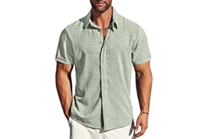 MAPICK Men's Linen Shirts Short Sleeve Button Down Casual Shirt Business Dress Clothing Beach Fashion Summer Tops