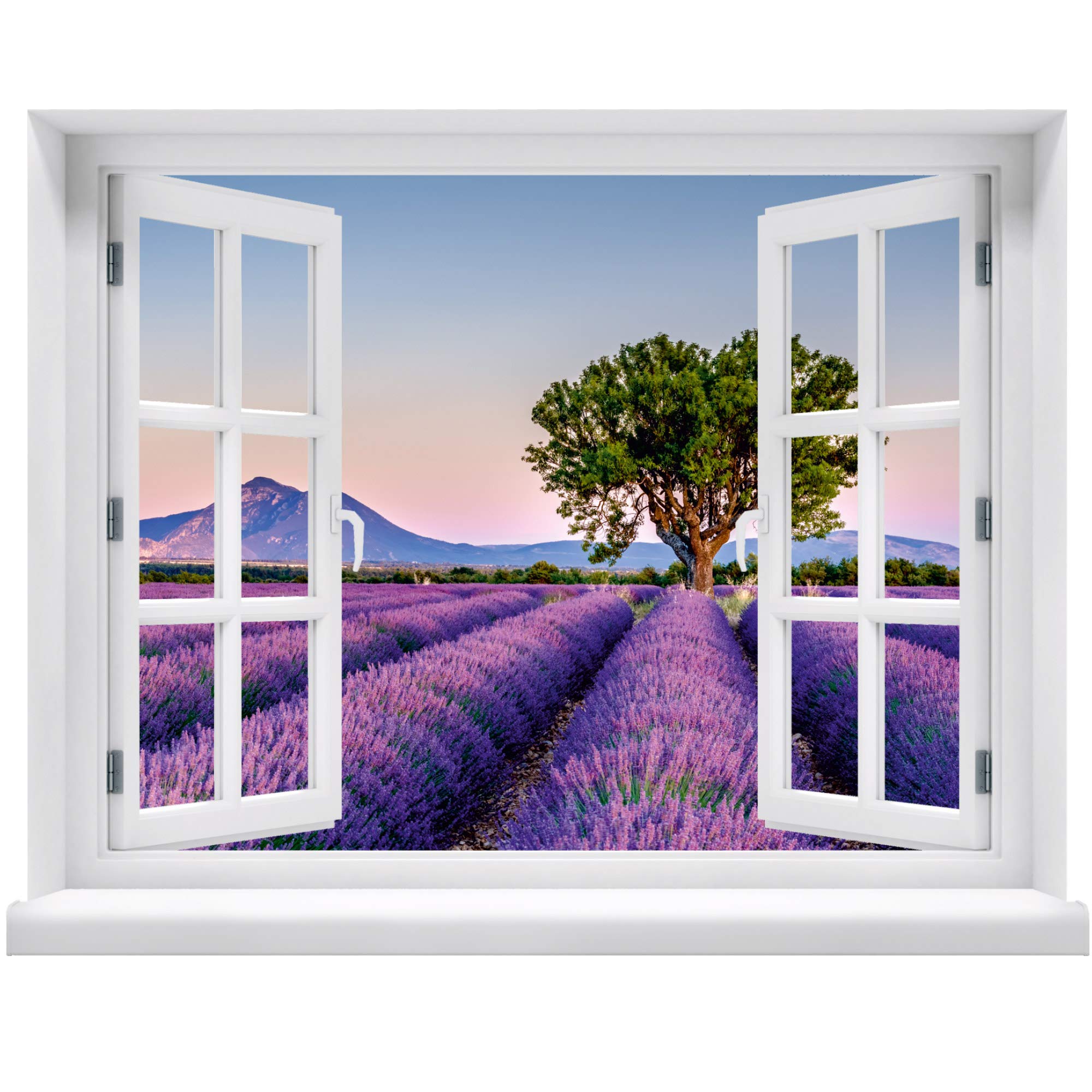 Wall Tattoo - Window with View of Lavender Field 120 x 94 cm - Wall Sticker