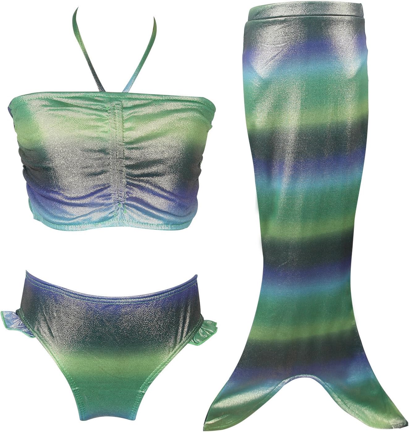 Acecharming Mermaid Tails for Swimming, Girls 3 Pcs Princess Mermaid Swimsuit Kids Bikini Set