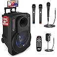 Pyle 8’’ Portable PA Speaker System - 280 Watts PA & Karaoke Speaker with Two Wireless & 1 Wired Microphone, Wireless Bluetooth Streaming, Flashing Party Lights, MP3/USB/FM Radio