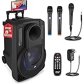 Pyle 8’’ Portable PA Speaker System - 280 Watts PA & Karaoke Speaker with Two Wireless & 1 Wired Microphone, Wireless Bluetooth Streaming, Flashing Party Lights, MP3/USB/FM Radio