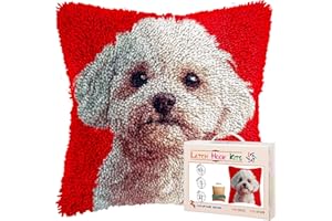 GENERIC DIY Latch Hook Pillow Kits for Adults White Bichon Frise Dog Portrait Printed Pillowcase Crochet Yarns Hooking Handmade Pillow Cover Cushion for Home Sofa Decoration 17x17inch(2)