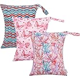 ALVA ALVABABY 3pcs Cloth Diaper Wet Dry Bags Waterproof Reusable with Two Zippered Pockets Travel Beach Pool Daycare Soiled Baby Items Yoga Gym Bag for Swimsuits or Wet Clothes 3L-ZM19A
