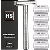 Henson Shaving Razor - Aluminum Double Edge Safety Razor with 5 Spare Blades - 30° Angled Precision With Superior Blade Rigid