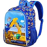 TXHVO 13" Toddler Backpack for Boys, Excavator Bookbag for Preschool Kindergarten(Blue)