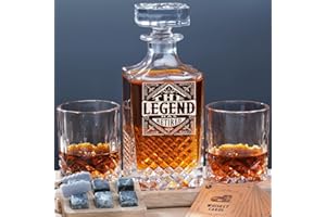 PONPUR The Legend Has Retired 2024 Retirement Gifts for Men Women, Whiskey Decanter Gift Set with 2 Whisky Glasses, Best Christmas Fathers Day Birthday Presents for Dad Coworkers Teacher