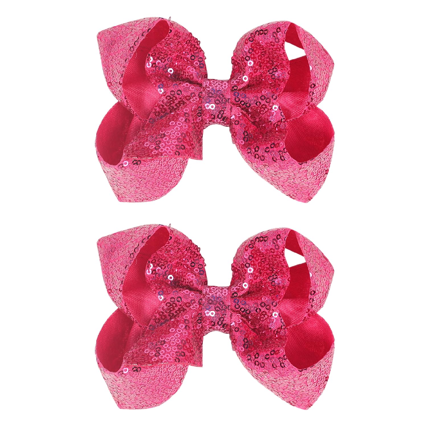 Photo 1 of 2 PCS Enchanting 5-Inch Fairy Fashion Bow Hairpin: Multicolor Option Sequins Hair Clip for Kids and Teenage Girls (Hot Pink)