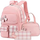 Girls Backpack,3pcs Backpacks with Lunch Box Pencil Case Set 15.6 Inch Laptop School Bag Kids Kindergarten Elementary College Bags Large Bookbag for Teen Women Students Casual Travel Daypacks Pink