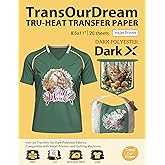 TransOurDream Tru-Heat Transfer Paper for Dark Polyester Fabrics (Dark X, 8.5"x11", 20 Sheets) Printable Iron on Heat Transfer Vinyl for Inkjet Printer
