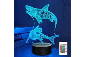 Lampeez Kids 3D Shark Night Light Optical Illusion Lamp with 16 Colors Remote Control Changing Birthday Gift Idea for Boys and Girls