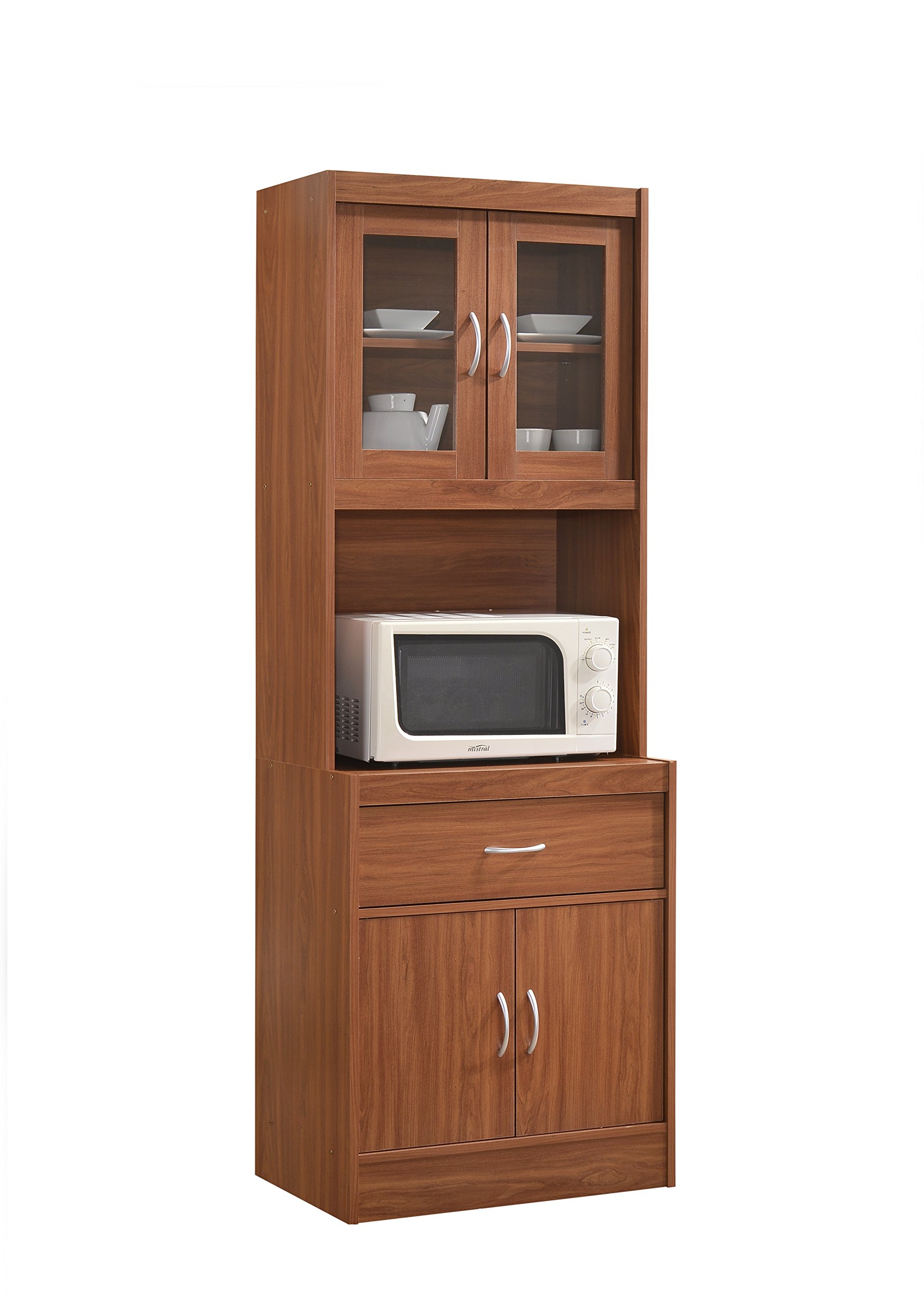 Photo 1 of *HEAVY* Hodedah Long Standing Kitchen Cabinet with Top & Bottom Enclosed Cabinet Space, One Drawer, Large Open Space for Microwave, Cherry