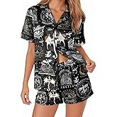 ELUNORUS Women’s Silk Satin Pajama Set Short Sleeve Button Down 2 Piece PJs with Shorts Valentine’s Day Pajamas