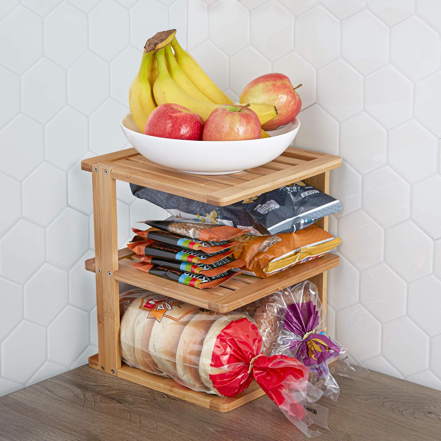 Bamboo Corner Shelf - 3 Tier 10 x 10 inch and 11.5 inches high. Kitchen Cabinet Organizer - Pantry Organization and Storage - Bathroom Countertop Shelves: Kitchen & Dining