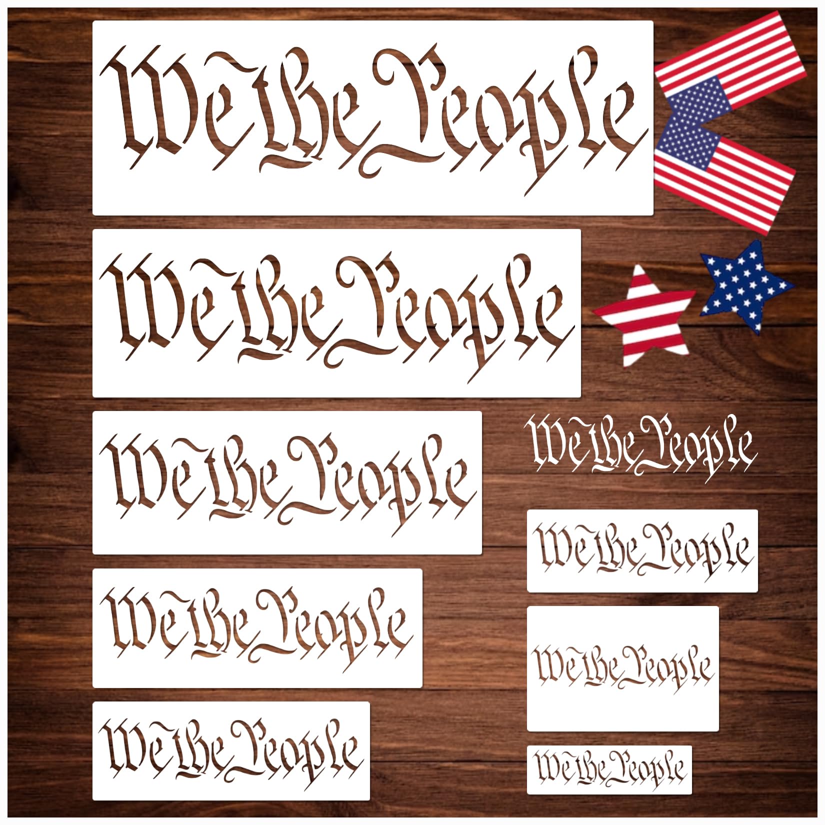 Large American Flag Stencil Star Stencils for Painting 50 Stars Military Template for Flag Patriotic Wood Burning Stencils for Spray Painting on Shirt Project Craft Wood (We The