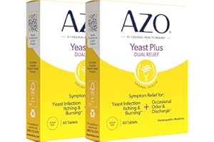 AZO Yeast Plus Dual Relief Homeopathic Medicine | Yeast Infection Symptom Relief: Itching & Burning | Vaginal Symptom Relief: Occasional Odor & Discharge | #1 Most Trusted Brand | 2 Pack (60ctx2)