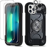 Cookiver for iPhone 13 Pro Max Case 6.7 Inch with Ring Stand, with 2 Pack Glass Screen Protector + 1 Pack Camera Lens Protector,Heavy-Duty Shockproof Cover for iPhone 13 Pro Max (Black)