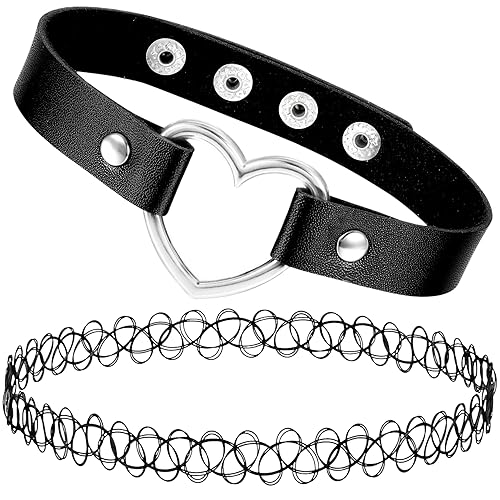 BodyJ4You 2PC Tattoo Choker Leather Necklace Set 90s Choker