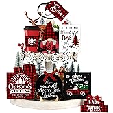 14 Pcs Christmas Tiered Tray Decor Red and Black Buffalo Plaid Snowflake Gnome Truck Xmas Tree Wooden Signs Farmhouse Christmas Decor for Home Table Shelf