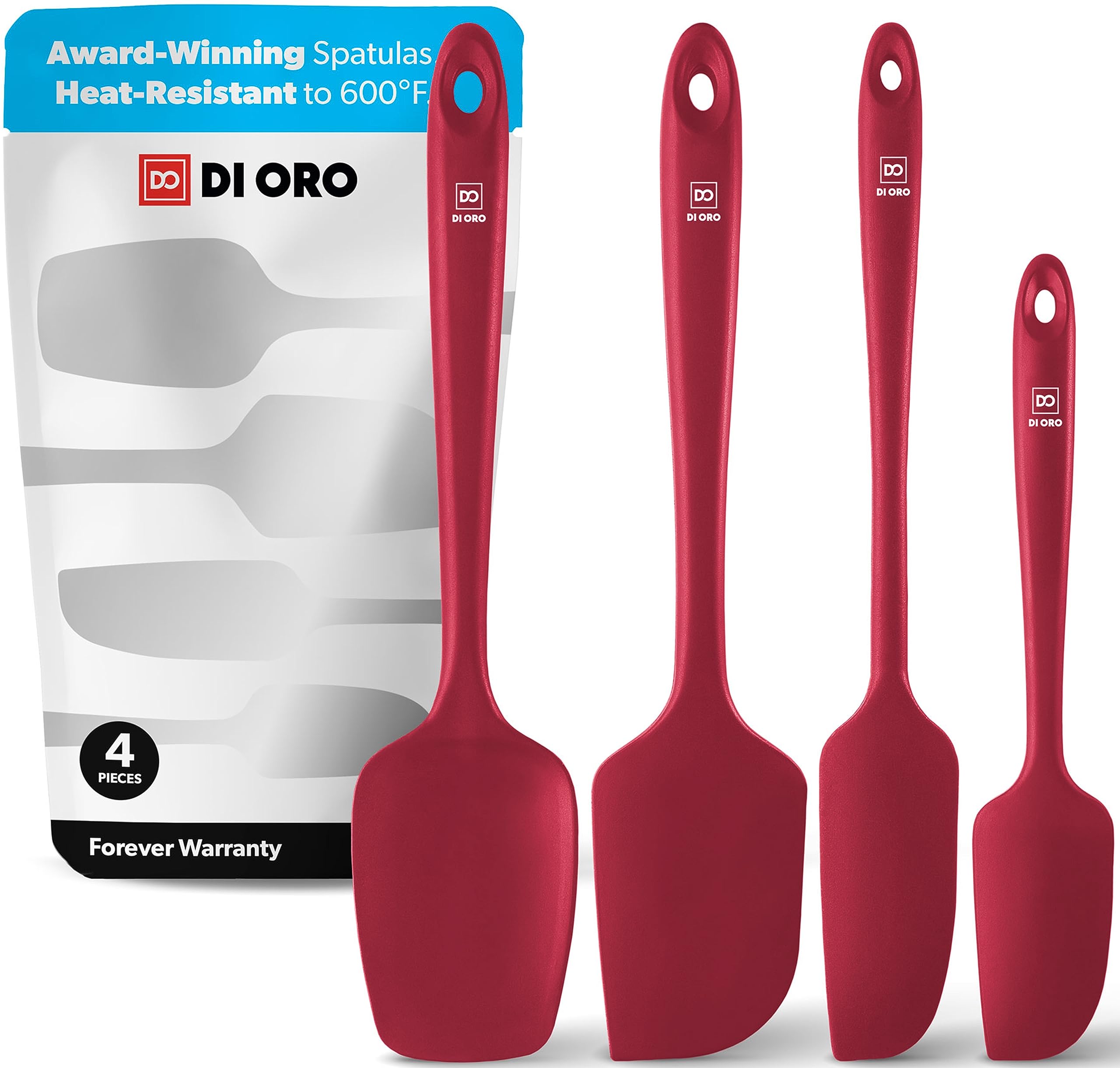 DI ORO® 4-Piece Silicone Spatula Set - 315°C Heat Resistant Non Stick Rubber Kitchen Spatulas for Cooking and Baking - Award-Winning Professional Grade Spatula Set - Best Silicone Utensil Set