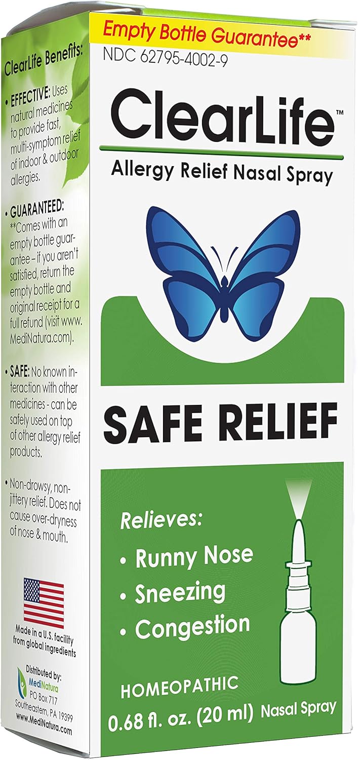 MediNatura ClearLife Natural Allergy Relief - Safe, Non-drowsy Relief in Any Region - 0.68oz Nasal Spray: Health & Personal Care