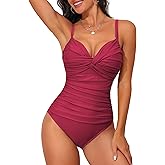 Hilor Women's Underwire One Piece Swimsuit Ruched Tummy Control Bathing Suits Push Up Twist Front Swimwear Monokini