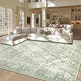 5x7 Area Rug Washable Rug, Soft Vintage Living Room Rug with Anti-Skid Backing Stain Resistant Thin Indoor Carpet Large Area Rug for Bedroom Under Dining Room Table Nursery Entryway -Green