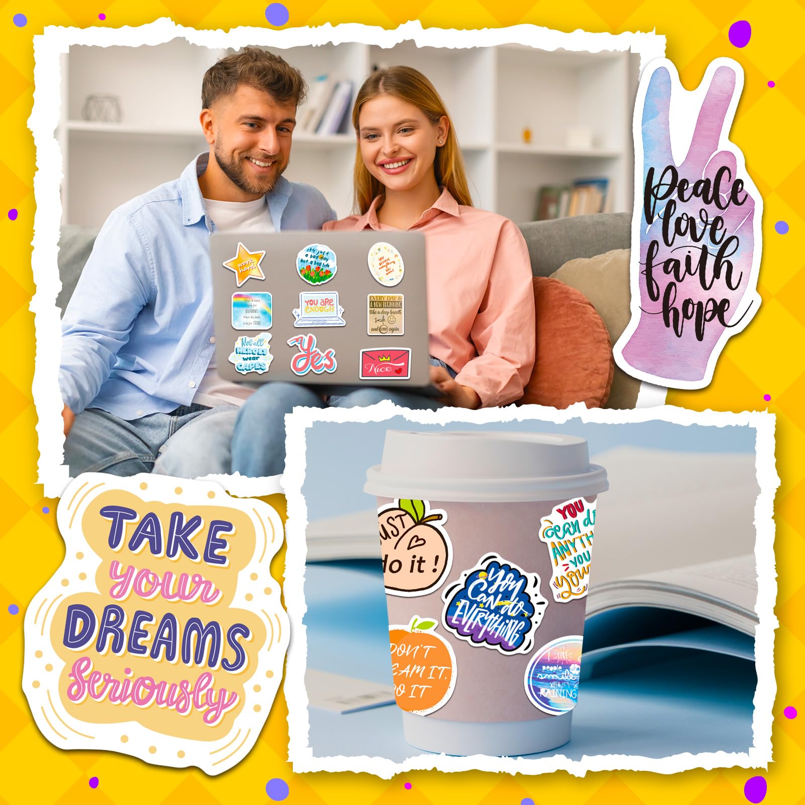 Inspirational Stickers 400 PCS - Motivational Vinyl for Laptops, Water Bottles, Journaling, Scrapbook - Positive Quotes for Adults and Kids, WM017