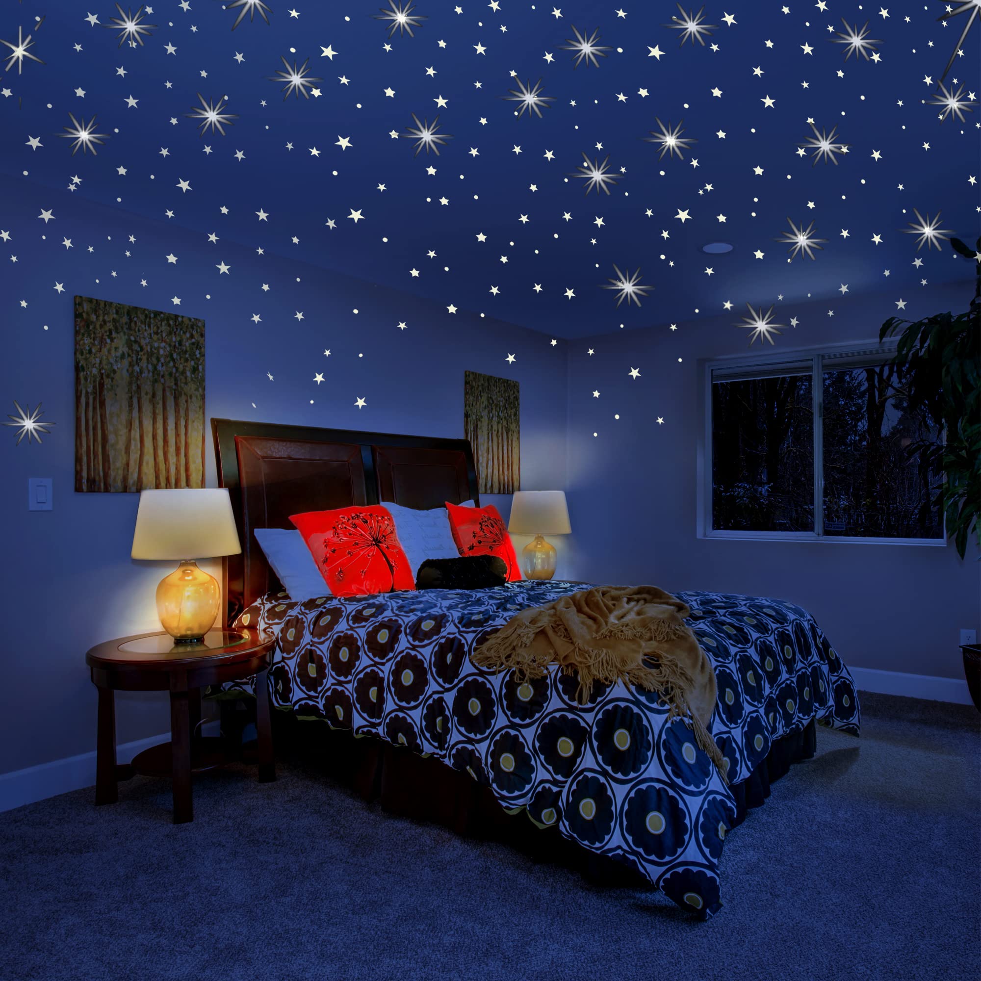 Photo 1 of 2 PACK Glow in The Dark Stars for Ceiling or Wall Stickers - Glowing Wall Decals Stickers Room Decor Kit - Galaxy Glow Star Set and Solar System Decal for Kids Bedroom Decoration