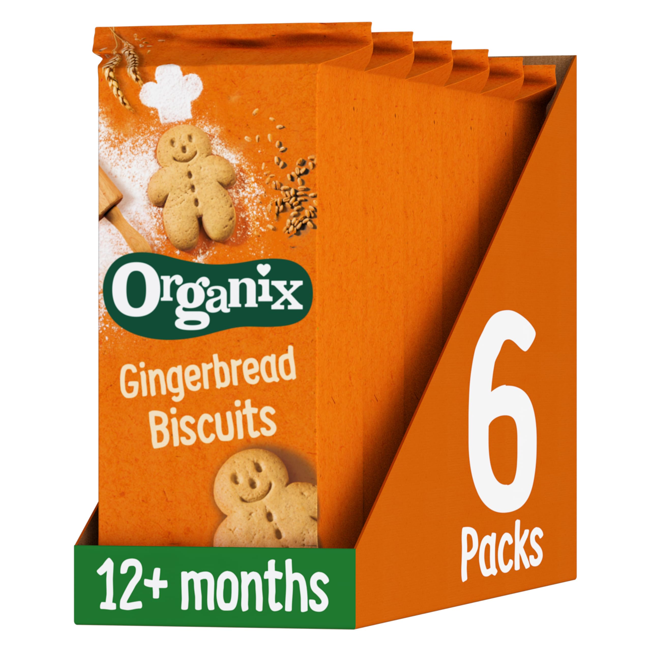 Organix Gingerbread Biscuits, Organic Toddler Snack, 12+ Months, 135 g Box (Pack of 6)