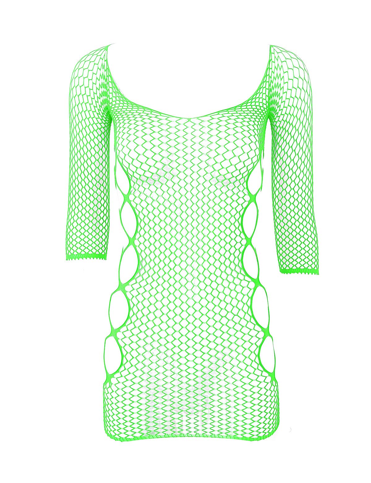 iiniim Women Stretchy Fishnet Lingerie Sexy Hollow Out Mini Night Club Bodystocking Dress Bright Green One Size
