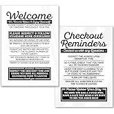 2pc Acrylic Bundle Compatible with Airbnb Essentials for Hosts, Made in USA | White Rental Rules Compatible with Airbnb Signs for Guests, White Checkout Reminders Sign, Home Rules Sign for Air bnb Hosts